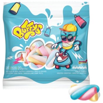 Tira de 6 bolsitas de Malvaviscos Buffys Frutal x 20 gramos