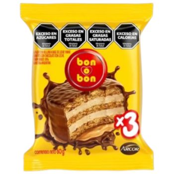 Pack por 3 unidades de Alfajor Bon o Bon x 60 gramos